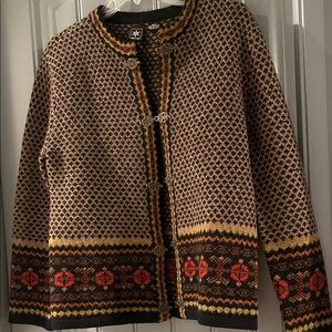 Sky Wool Cardigan with Black and Brown Pattern